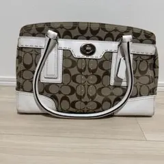 COACH コーチ シグネチャー ハンドバッグ 白 茶 美品
