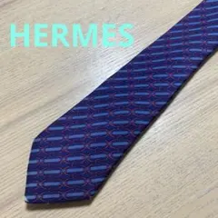 エルメス ネクタイ 総柄 シルク100% ネイビー×レッド 高級感✨