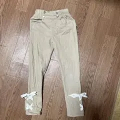 リボン付きベージュロングパンツ　120㎝