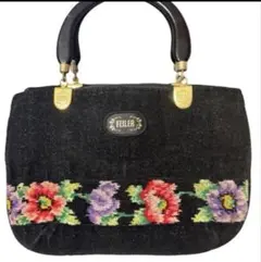 FEILER 花柄刺繍 ハンドバッグ 黒