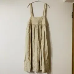SM2春夏 ロング キャミワンピース ベージュ系 ナチュラル リネン混 無地F