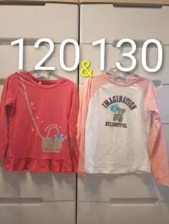 ピンク系　長袖ティシャツ　カットソー　薄手ロンT　女の子向け　可愛いデザイン2枚のサムネイル