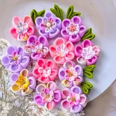 ✿つまみ細工パーツ紫・ピンクおまとめ✿和装髪飾り・七五三・雛祭り・吊るし飾り