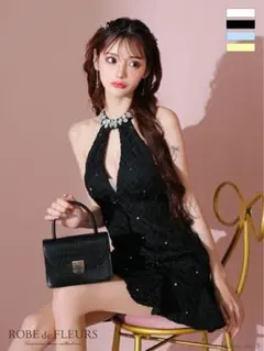 ROBE de FLEURS ローブドフルール ブラック ハイネックドレス S
