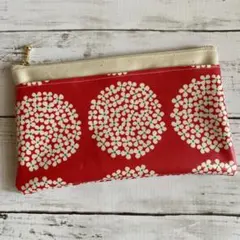 マスクケース/マスクポーチ☆通帳入れにも☆フラワーサークル　レッドピンク