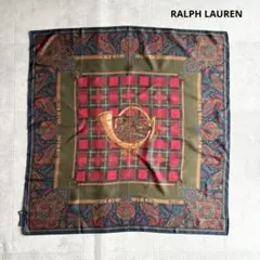 美品✨ラルフローレン シルク スカーフ ペイズリー チェック 狼 大判