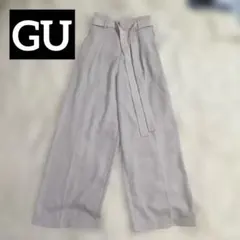 ライトグレー ベルト付き M ワイドパンツ　GU