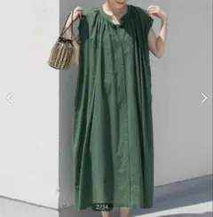 アーバンリサーチドアーズ　コットンボイルギャザーフレンチワンピース　グリーン
