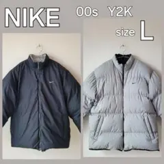 00s NIKE ナイキ 刺繍ロゴ 肉厚 リバーシブル ダウン サイズL Y2K