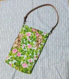 ショルダーポーチハンドメイド、長短２本持ち手付き