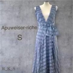 Apuweiserriche ロング ワンピース チェック リボン S グレー