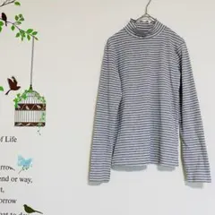 INOLVE/ ハイネックボーダートップス リブカットソー F グレー