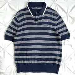 美品 BEAMS F リネン68%✨ニットポロシャツ ボーダー イタリア製 Lのサムネイル