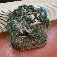 【一点物】ワイヤー×粘土制作 松の盆栽アート｜水やり・お手入れ不要｜オブジェ シルバー盆栽】ワイヤー×粘土制作 松の盆栽アート｜水やり・お手入れ