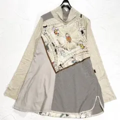 アルベロベロ　お仕事　ぶたさん　刺繍　異素材切替　ハイネック　チュニック　日本製のサムネイル