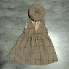 チェック柄 ワンピース ベレー帽子付き