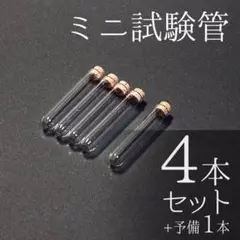 ▼ミニ試験管 5×30mm 4本+予備1本（コルク栓付）【送料無料・匿名配送】