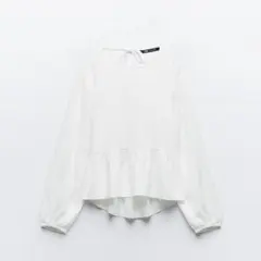 ZARA リネンブレンド ペプラム トップス ホワイト背中空き