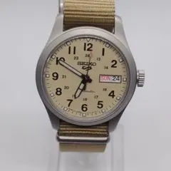 未使用品 SEIKO 5スポーツ◆自動巻/ベージュ系/裏スケ/SBSA199