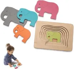 モンテッソーリ 玩具 型合わせ はめこみ 木製パズル 積み木おもちゃ 知育 象