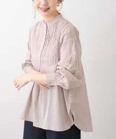 アーバンリサーチサニーレーベル　スタンドフリルカラーコットンタックドレスシャツ