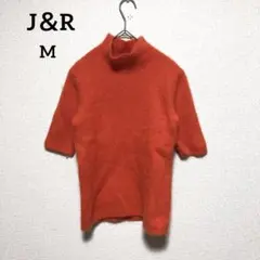 【ジェイアンドアール】ニット M オレンジ ウール混 半袖 シンプル ハイネックのサムネイル