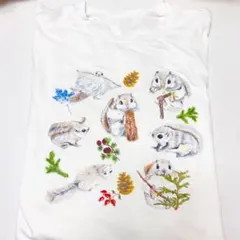 【オリジナル】エゾモモンガ　長袖Tシャツ　白　レディースM