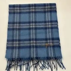 ポロクラブ　ウール100% チェックマフラー　刺繍ロゴ