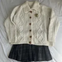 vintageアイボリー ケーブル編み ニットカーディガン