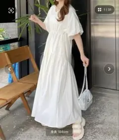 INGNIワンピース　バルーンスリーブ　カジュアル　ロングワンピース　ホワイト