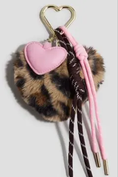 H&M ハート ファー バッグチャーム キーホルダー ピンク レオパード