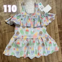 《新品》女の子　水着　110 スイーツ柄　オフショルダー