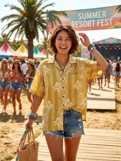 Tommy Bahama 半袖シャツ イエロー パームツリー柄