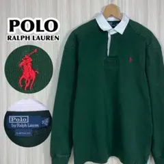 ☆希少☆ポロバイラルフ レッドポニー ショルダー エルボーパッド 長袖ラガー 緑