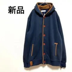 フード付きジャケット ネイビー XL パーカー 紺 ボタン付き