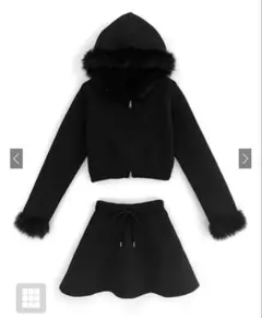 GRL ファーパーカー フレアスカート ニット セットアップ an1481 黒