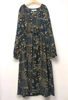 Samansa Mos2 blue 花柄 シャツワンピース M