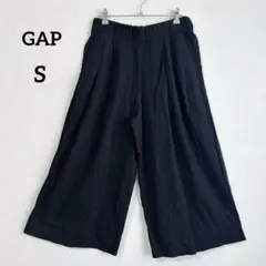 GAP ワイドパンツ ガウチョパンツ 麻55％ ブラック ウエストゴム ポケット