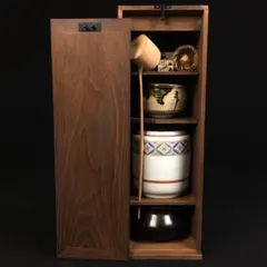 S348茶道具セット 短冊茶箱 10点揃 抹茶碗 水指 銅建水他