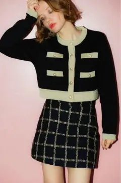 shellerシェリエ　完売　ブラックゴールドチェックミニスカート