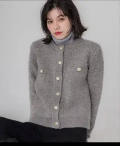 coca ループ編み 金ボタン ニットジャケット Mサイズ