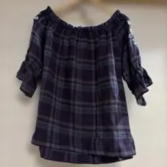 オフショルダー刺繍シャツ ダークパープル