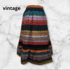 vintage　パッチワーク風　ロングスカート　レトロ　日本製　古着