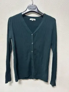 plstダークグリーン Vネック カーディガン Mサイズ