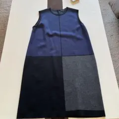 23区ノースリーブ バックボタンワンピース ネイビー/グレー