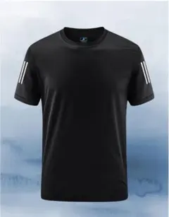 【新品】 メンズスポーツ 半袖 Tシャツ | クルーネック　黒に３本線