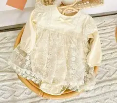 美品　シーイン　SHEIN　長袖　リボン　花柄　フラワー　ロンパース　ヘアバンド