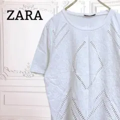 ♦️ザラ『ZARA』Tシャツ/カットソー 半袖【F】ホワイト/白 花柄 レース