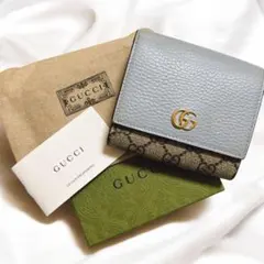 グッチ 財布 レディース 二つ折り GGロゴ マーモント 水色 gucci