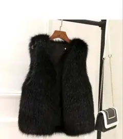 ファー ベスト ブラック ジレ
